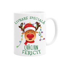 Cana alba personalizata &quot;Livrare Speciala, Craciun Fericit&quot;, INOVATIX&reg;️. 330ml