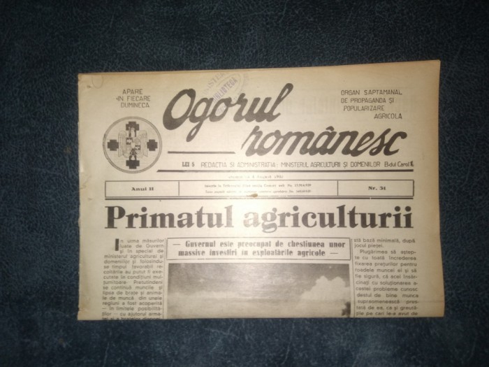 REVISTA OGORUL ROMANESC 4 AUGUST 1940