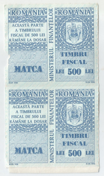 Romania, lot 884 cu 2 timbre fiscale generale, 1998, MNH
