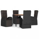Cumpara ieftin Set masa pentru gradina, 5 piese, negru, poliratan/lemn acacia