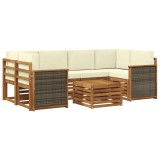 vidaXL Set de canapele de exterior cu pernă 7 pcs Natural și Crem 3384076