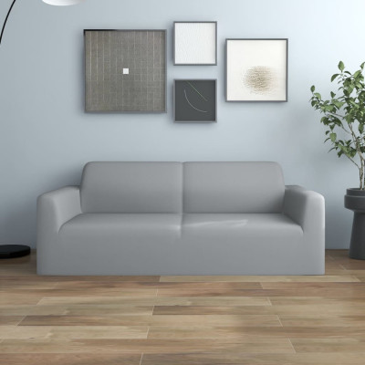 vidaXL Husă elastică pentru canapea cu 2 locuri poliester jerseu, gri foto