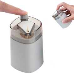 Dispenser Scobitori cu Buton de la Salestore.ro&reg;, Suport Rotativ din Plastic, 8,3 x 5,5 cm, Culoare Gri