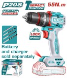 TOTAL - MASINA DE GAURIT CU PERCUTIE - 20V- 55N.m MOTOR FARA PERII (NU INCLUDE ACUMULATOR) PowerTool TopQuality