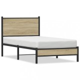 Cadru pat metalic Gossi, 80x200 cm, stejar sonoma, suport lamelar, spatiu depozitare sub pat, ideal dormitor