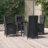 vidaXL Set mobilier de grădină cu perne, 5 piese, negru, poliratan 3185188
