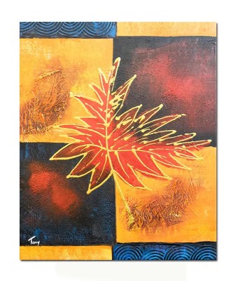Tablou abstract pictat manual, Frunza de stejar, 60x50cm ulei panza in relief efect 3D, gata de expus pe perete foto