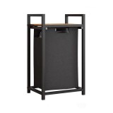 Cos de rufe metalic negru cu raft din lemn 50 x 32.5 x 71 cm &ndash; 45 L, compact si practic