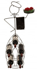Suport pentru Sticle de Vin, model Ospatar, din metal Argintiu lucios, capacitate 9 Sticle de 0,75 ml, H 99 cm foto