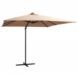 Umbrelă suspendată cu LED, st&acirc;lp oțel, gri taupe, 250x250 cm, vidaXL