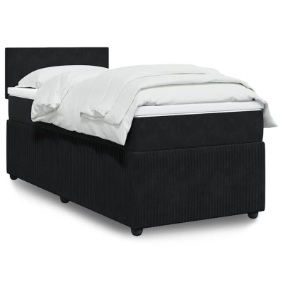 Gossi pat box spring cu saltea, negru, 100x200 cm, catifea foto