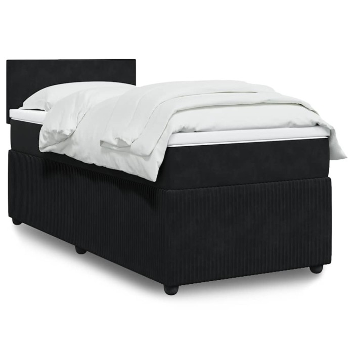 Gossi pat box spring cu saltea, negru, 100x200 cm, catifea