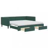 Cumpara ieftin Pat de zi cu extensie si sertare verde inchis 100x200cm catifea