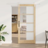 Ușă glisantă vidaXL cu set de accesorii &#039;ORKDAL&#039;din lemn masiv și sticlă, Ușă interioară vidaXL cu sticlă &#039;ORKDAL&#039;93x211x4 cm din lemn masiv de pin