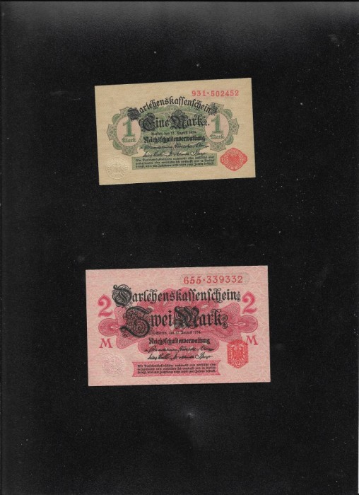 Set Germania 1 + 2 mark marci 1914 aunc/unc