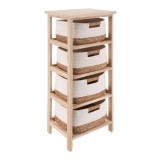 Corp Mobilier Lemn 4 Coșuri Bumbac/Iarbă De Mare 86&times;37,5&times;27,5 Cm &ndash; Natural/Alb | Mobilier Depozitare Baie