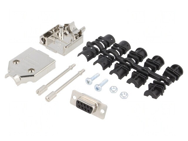 Conector D-Sub 9 pini mamă negru pe cablu - Set complet