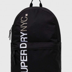 Superdry rucsac femei, culoarea negru, mare, cu imprimeu