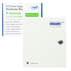 Aproape nou: Sursa alimentare CCTV PNI STC15.2A in cutie metalica, 12V 15A 180W, 9