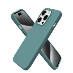 Husa silicon antisoc cu microfibra interior pentru Iphone 15 Pro Verde Smarald