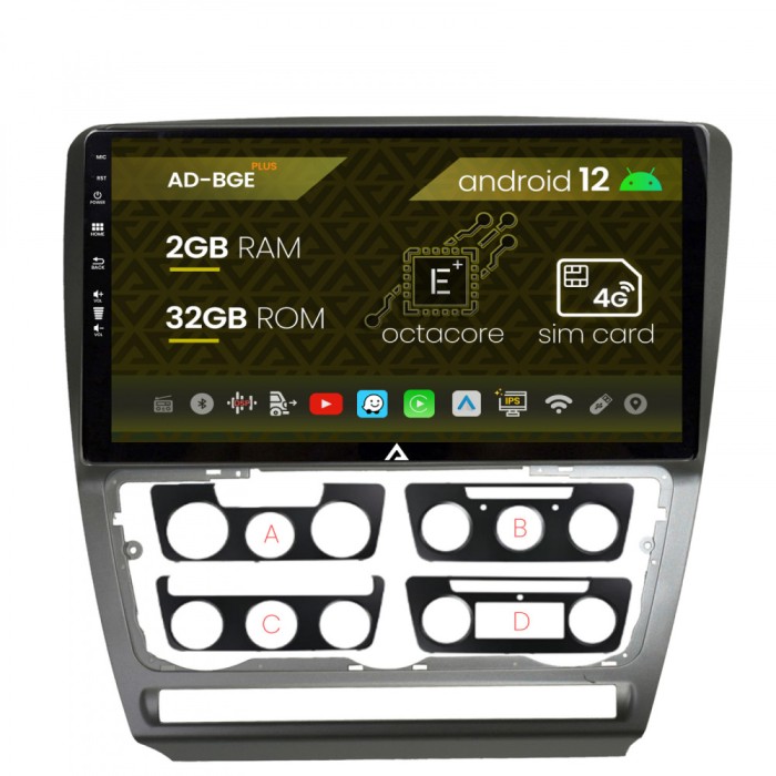 Navigatie Skoda Octavia 2, Android 12, E-Octacore 2GB RAM + 32GB ROM, 10.1 Inch - AD-BGE10002+AD-BGRKIT048