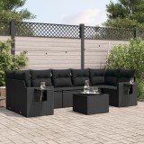 Cumpara ieftin Set mobilier de grădină cu perne, 8 piese, negru, poliratan