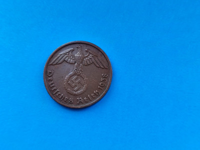 2 Pfennig 1938 lit. D -Germania-stare buna-patina frumoasa foto