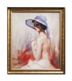 Tablou seminud pictat manual inramat, In razele soarelui, 70x60cm ulei pe panza, delicat, Mircea Iordache