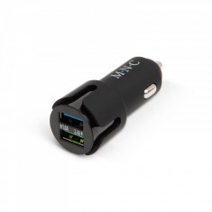 M.N.C. Adaptor bricheta auto cu 2 prize USB, Negru, 12 - 24 V DC foto