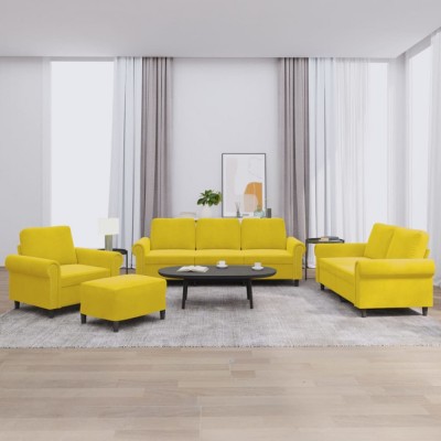 vidaXL Set de canapele cu perne, 4 piese, galben, catifea foto