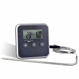 Termometru Digital Si Timer Bucatarie -50+300 gr C, Sonda 16 cm Pentru Cuptor Si Alerta Temperatura, Negru