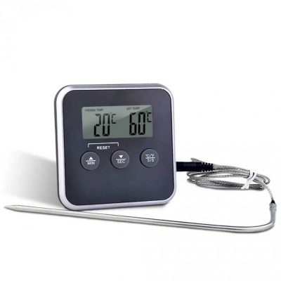 Termometru Digital Si Timer Bucatarie -50+300 gr C, Sonda 16 cm Pentru Cuptor Si Alerta Temperatura, Negru foto