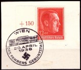Timbru Germania 1938 - Hitler 49 Ani, Margine de Coală cu Contor Valoric, Ștampilă Specială Primă Zi Viena pe Fragment (Mi. 664) -A222
