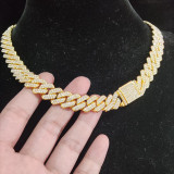 Lant Cuban Link Chain Iced Out Gold Unisex, Cristale Zirconiu