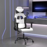 Scaun Gaming Masaj vidaXL, Piele Ecologica, Alb/Negru, Inaltime Reglabila, Pivotant 360&deg;, Cadru Metalic Robust, 110 kg
