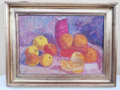 Pictura in ulei pe placaj, &amp;quot;Mere ?i portocale&amp;quot;. Dimensiuni 46x33 de cm. foto