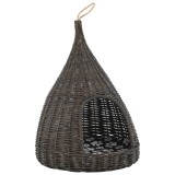Cumpara ieftin Casa de pisici cu perna, gri, 40x60 cm, salcie naturala, teepee