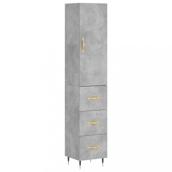 Dulap inalt, gri beton, 34,5x34x180 cm, lemn prelucrat