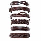 Set bratari cu multiple straturi MBrands pentru barbati, din piele naturala Maro inchis