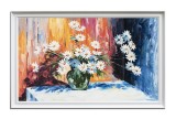 Cumpara ieftin Tablou pictat manual inramat, Vaza cu margarete, 110x70cm ulei pe panza, rama alba din lemn