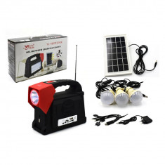 Kit solar cu lanterna si radio YJ-1903T, LED, USB, becuri incluse, functie de baterie externa foto