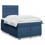 VidaXL Pat box spring cu saltea, albastru, 120x200 cm, textil