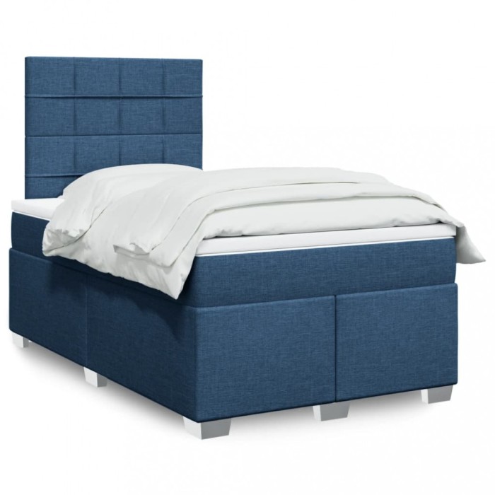 vidaXL Pat box spring cu saltea, albastru, 120x200 cm, textil 3292761