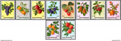 !!! SAN MARINO -FRUCTE 1973 , 10 VALORI , SERIE COMPLETA - MNH / FLORA foto