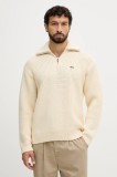 Lacoste pulover din amestec de l&acirc;nă culoarea bej, călduros, cu guler, AH5205