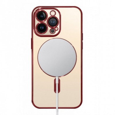 Husa Protectie TPU Electroplate, Apple iPhone 15 Plus, compatibil MagSafe, Rosu Blister foto