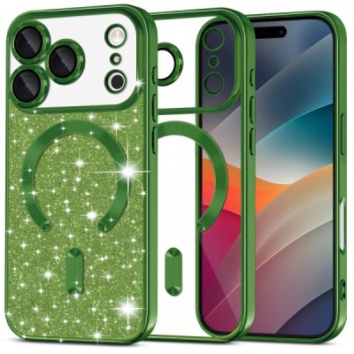 Husa MagSafe pentru Apple iPhone 17 Pro Max, Techsuit, Luxury Glitter, Verde Inchis foto