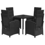 Cumpara ieftin Set mobilier de gradina cu perne, 5 piese, negru, poliratan