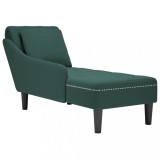 VidaXL Șezlong cu pernă și cotieră dreapta, verde &icirc;nchis, catifea