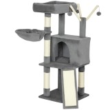 PawHut Copac pentru pisici turn de joacă pentru pisici cu st&acirc;lpi și covoraș din sisal, platformă, cușcă, hamac, 40,5 x 40,5 x 103 cm, gri | Aosom Roma